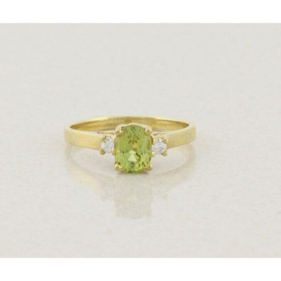 18k Yellow Gold Natural Yellow Green Grossularite Garnet & Diamond Ring Size 8